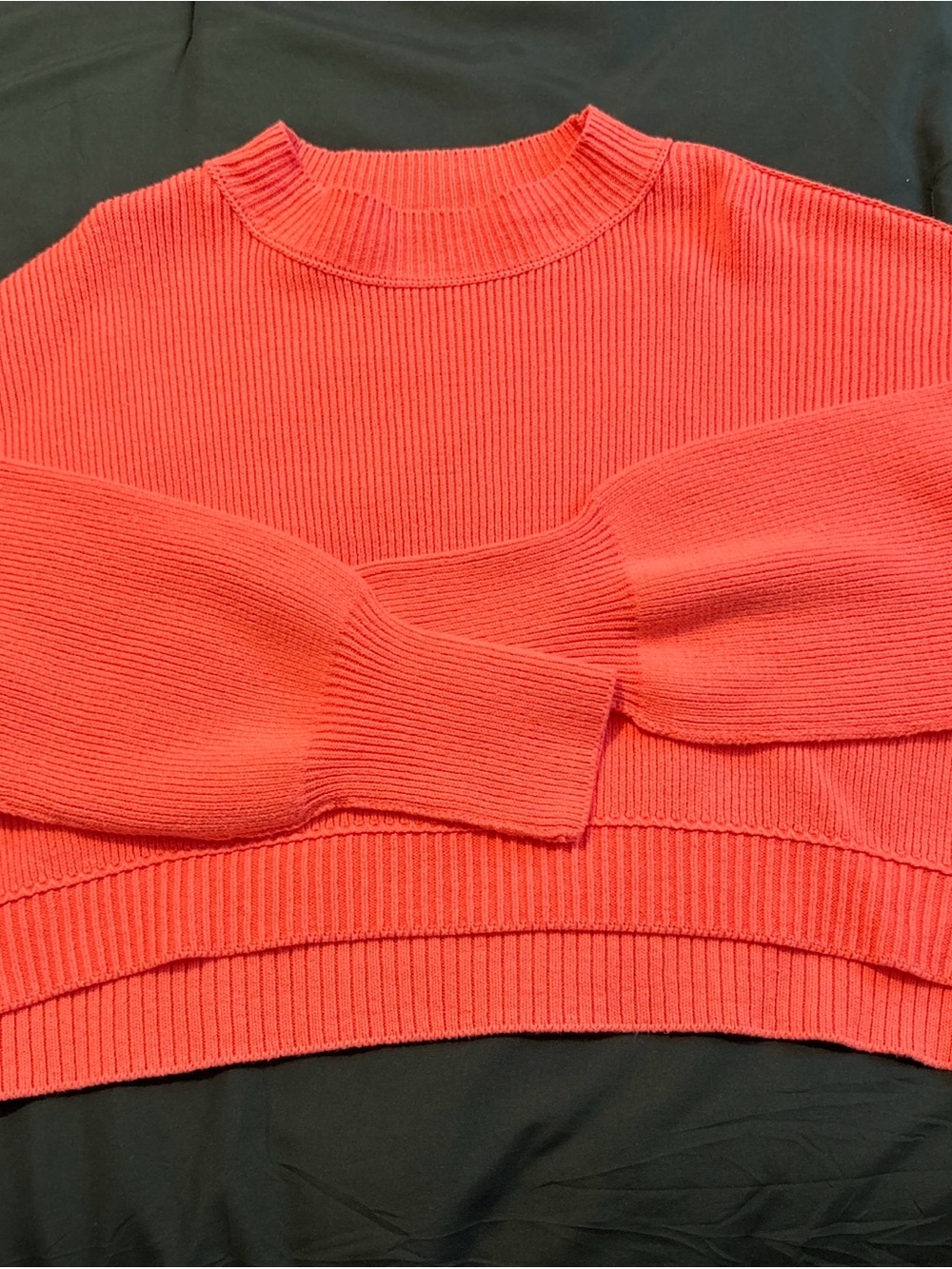 Free People Easy Street Cropped Oversized Sweater Orange Ribbed Knit SM #972CL